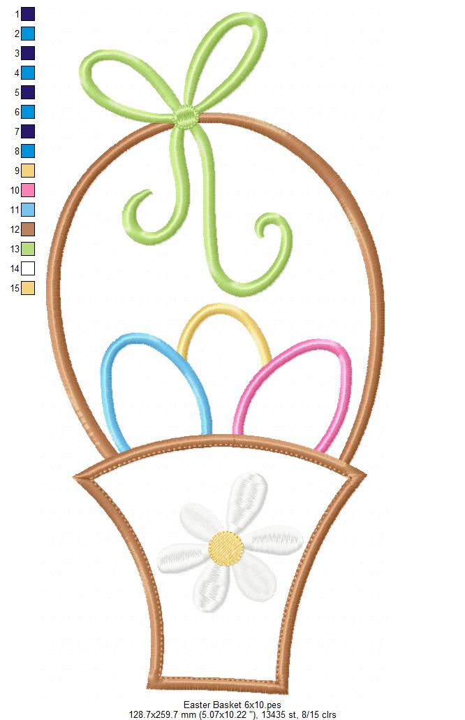 Sweet Easter Basket with Eggs - Appliqué - Machine Embroidery Design