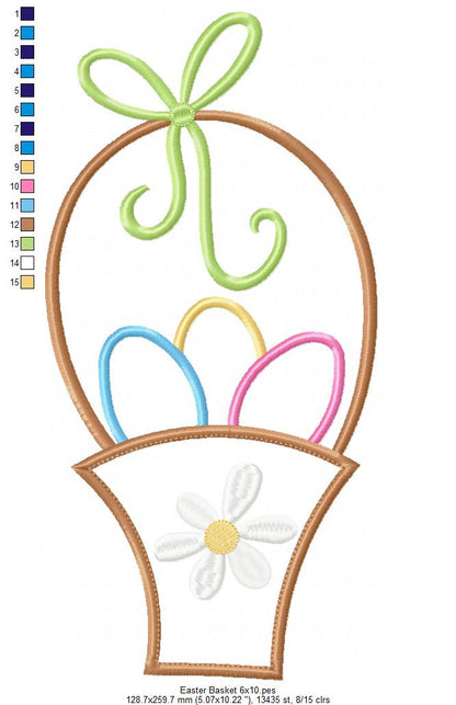 Sweet Easter Basket with Eggs - Appliqué - Machine Embroidery Design