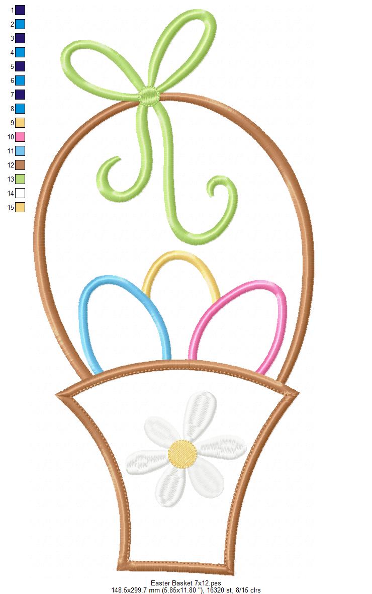 Sweet Easter Basket with Eggs - Appliqué - Machine Embroidery Design