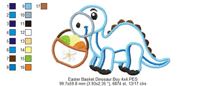 Easter Dinosaur with Basket - Appliqué – Machine Embroidery Design