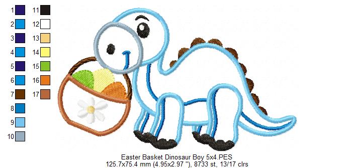 Easter Basket Dinosaur Boy - Applique Embroidery