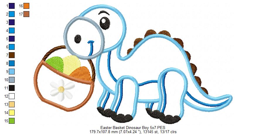 Easter Dinosaur with Basket - Appliqué – Machine Embroidery Design