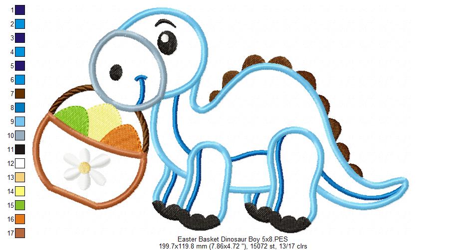 Easter Basket Dinosaur Boy - Applique Embroidery