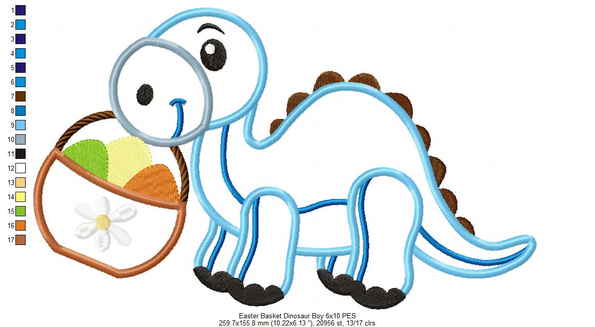 Easter Dinosaur with Basket - Appliqué – Machine Embroidery Design
