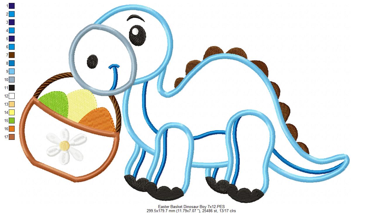 Easter Dinosaur with Basket - Appliqué – Machine Embroidery Design