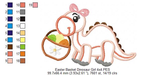 Easter Basket Dinosaur Girl - Applique