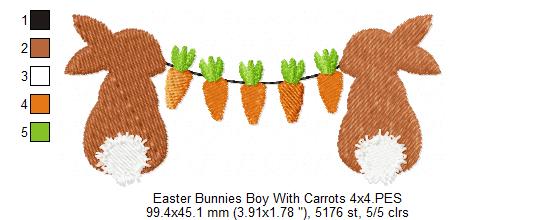Easter Bunny Boy with Carrots - Fill Stitch