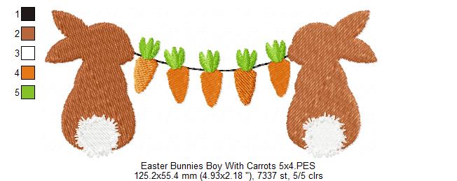 Easter Bunny Boy with Carrots - Fill Stitch