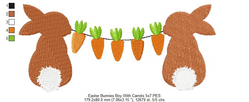 Easter Bunny Boy with Carrots - Fill Stitch