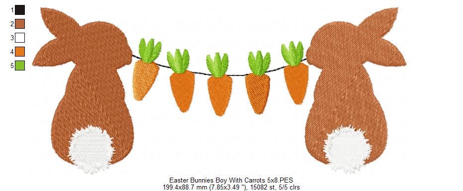 Easter Bunny Boy with Carrots - Fill Stitch