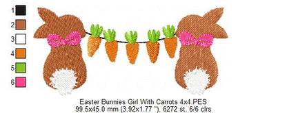 Easter Bunny Girl with Carrots - Fill Stitch
