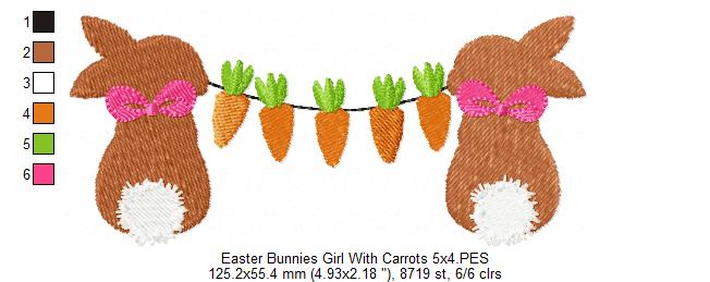 Easter Bunny Girl with Carrots - Fill Stitch