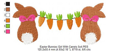 Easter Bunny Girl with Carrots - Fill Stitch