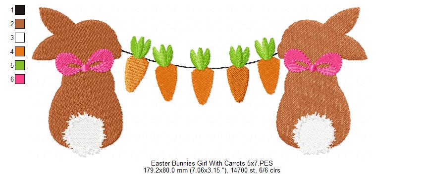 Easter Bunny Girl with Carrots - Fill Stitch