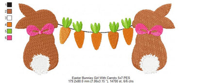 Easter Bunny Girl with Carrots - Fill Stitch