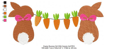 Easter Bunny Girl with Carrots - Fill Stitch
