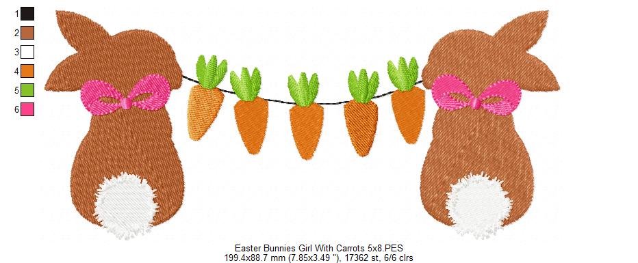 Easter Bunny Girl with Carrots - Fill Stitch