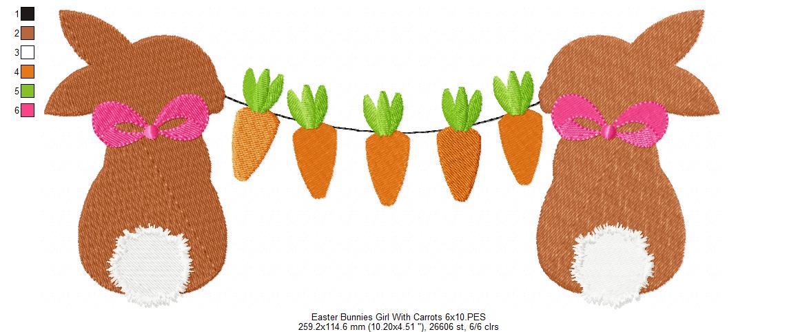 Easter Bunny Girl with Carrots - Fill Stitch