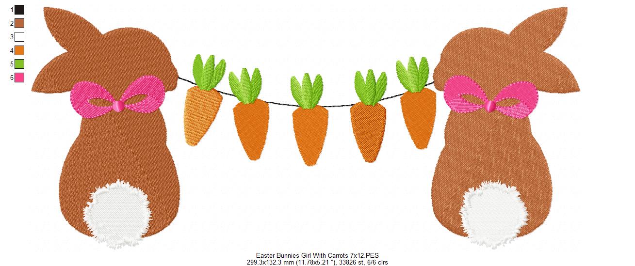 Easter Bunny Girl with Carrots - Fill Stitch