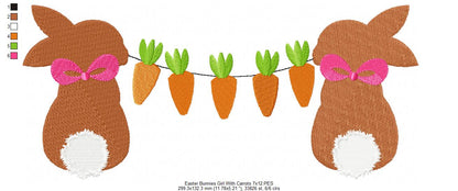 Easter Bunny Girl with Carrots - Fill Stitch