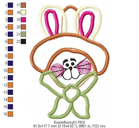 Country Easter Bunny Smiling - Applique - Machine Embroidery Design