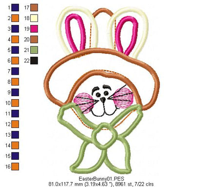 Country Easter Bunny Smiling - Applique - Machine Embroidery Design