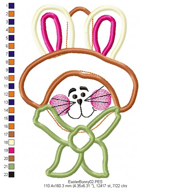 Country Easter Bunny Smiling - Applique - Machine Embroidery Design