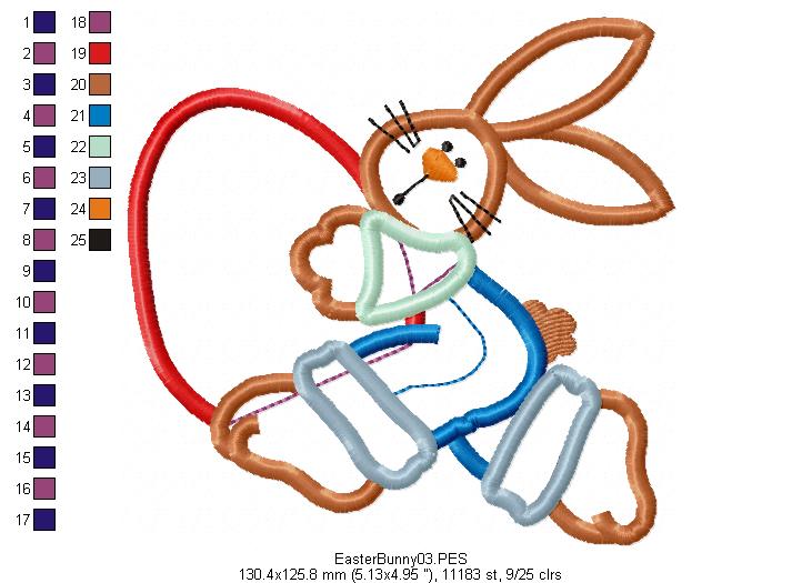 Cute Easter Bunny  - Applique - Machine Embroidery Design