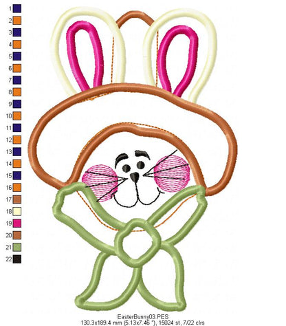 Country Easter Bunny Smiling - Applique - Machine Embroidery Design