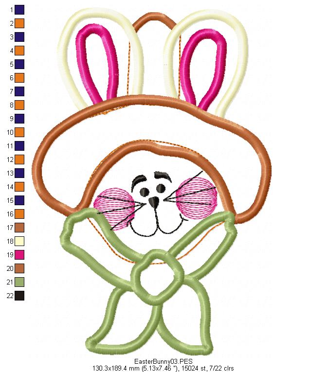 Country Easter Bunny Smiling - Applique - Machine Embroidery Design