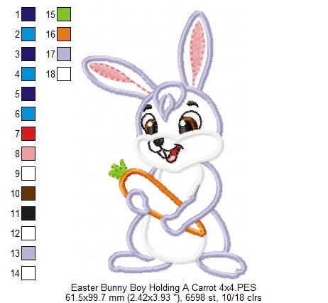 Easter Bunny Boy Holding a Carrot - Applique - Machine Embroidery Design