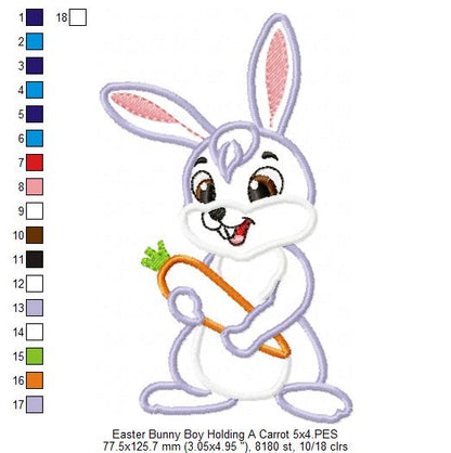 Easter Bunny Boy Holding a Carrot - Applique - Machine Embroidery Design