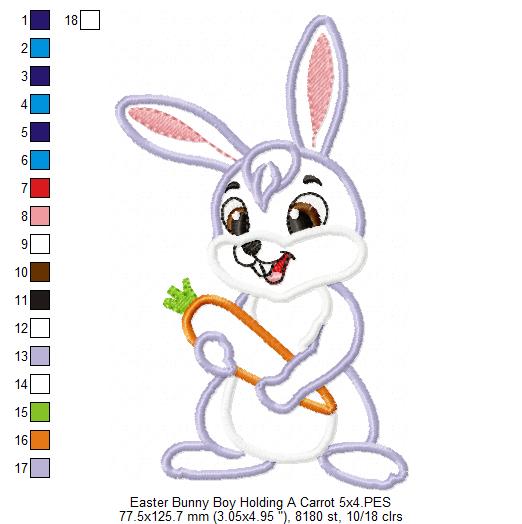 Easter Bunny Boy Holding a Carrot - Applique - Machine Embroidery Design