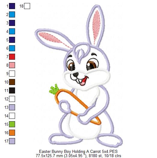 Easter Bunny Boy and Girl Holding a Carrot - Applique