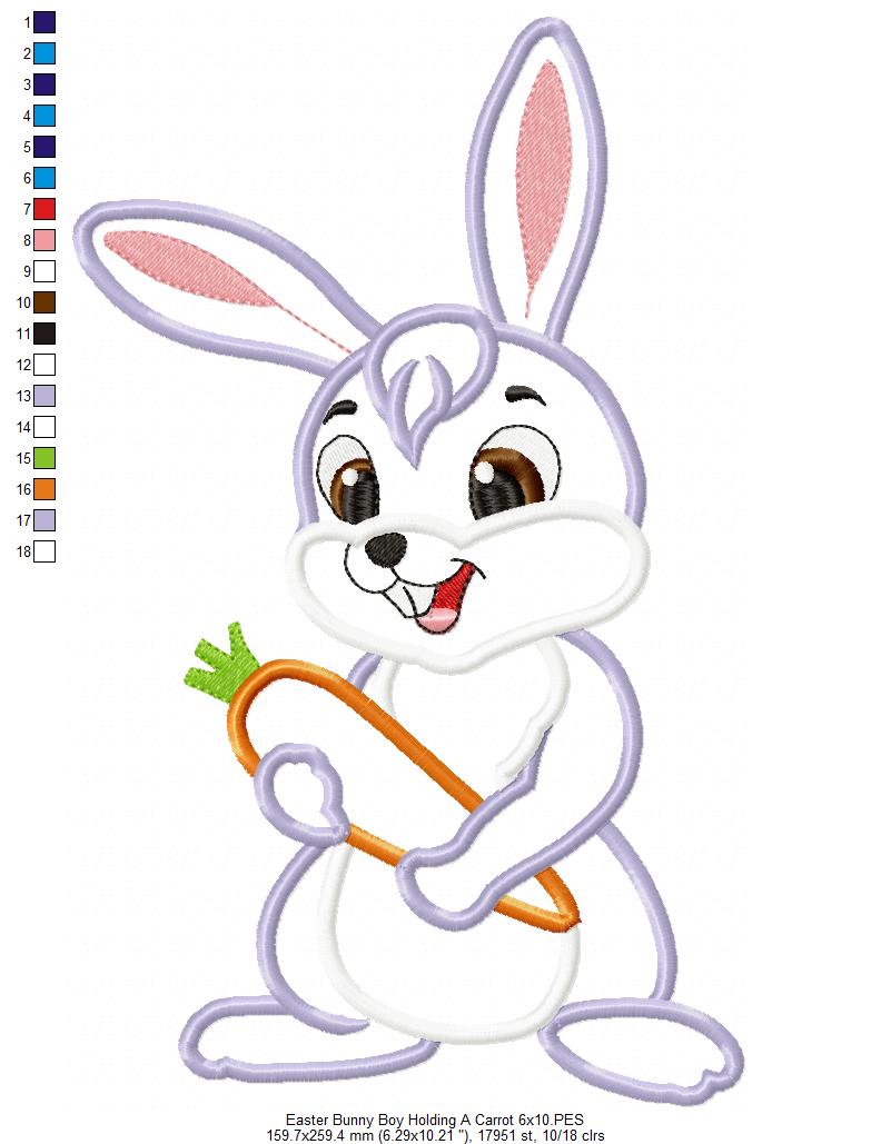 Easter Bunny Boy and Girl Holding a Carrot - Applique