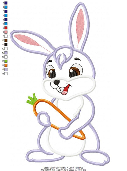 Easter Bunny Boy and Girl Holding a Carrot - Applique