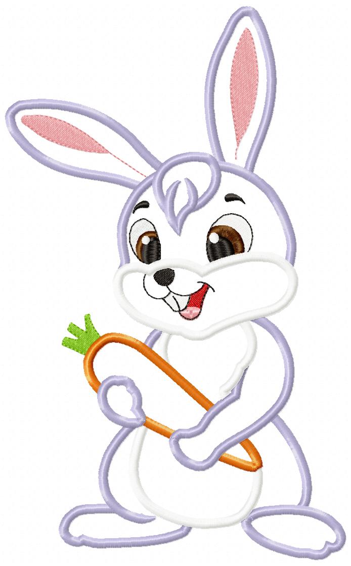 Easter Bunny Boy and Girl Holding a Carrot - Applique