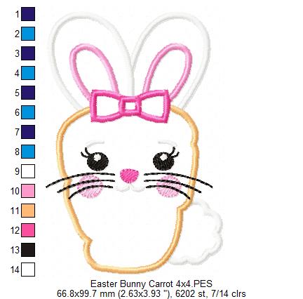 Easter Carrot Bunny Girl with Bow - Applique