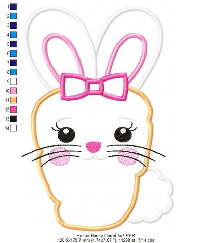 Easter Carrot Bunny Girl with Bow - Applique