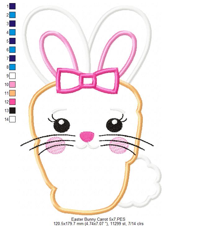 Easter Carrot Bunny Girl with Bow - Applique
