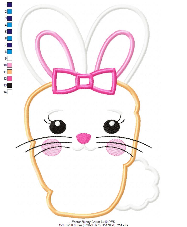 Easter Carrot Bunny Girl with Bow - Applique