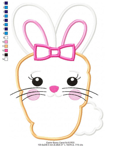 Easter Carrot Bunny Girl with Bow - Applique