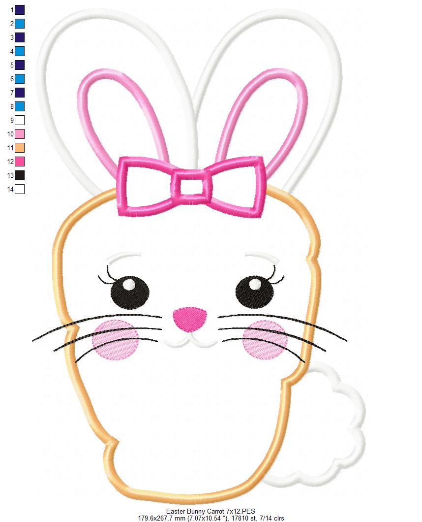 Easter Carrot Bunny Girl with Bow - Applique