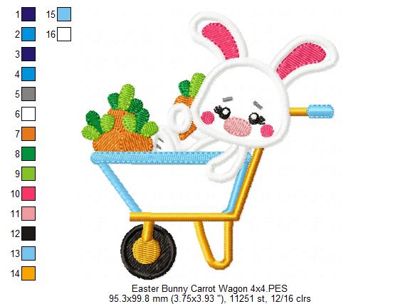 Easter Bunny Carrot Wagon - Appliqué - Machine Embroidery Design