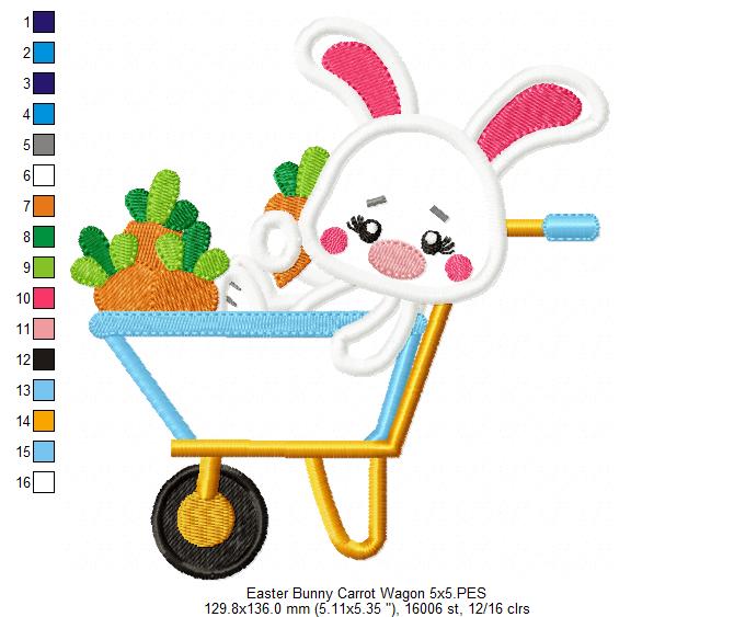 Bunny in the Carrots Wagon - Applique - Machine Embroidery Design