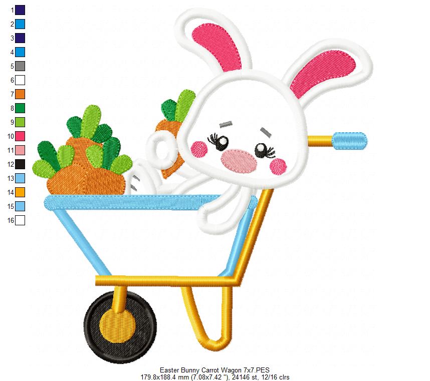 Easter Bunny Carrot Wagon - Appliqué - Machine Embroidery Design