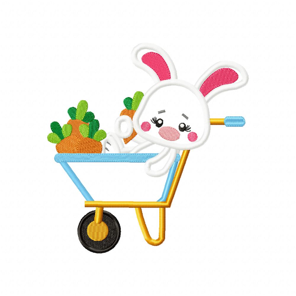 Bunny in the Carrots Wagon - Applique - Machine Embroidery Design