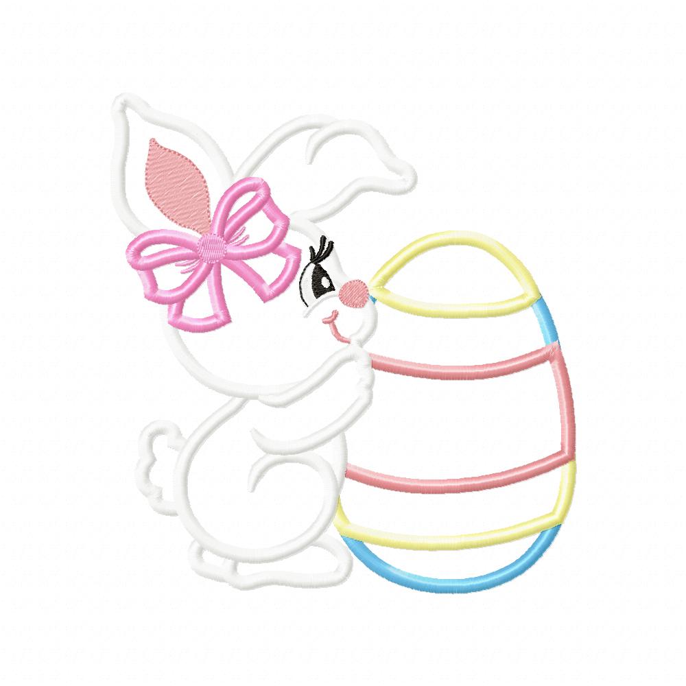 Bunny Girl and Easter Egg - Applique - Machine Embroidery Design