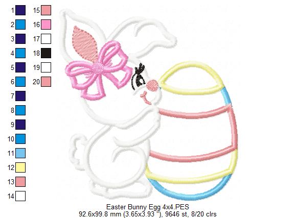 Bunny Girl and Easter Egg - Applique - Machine Embroidery Design
