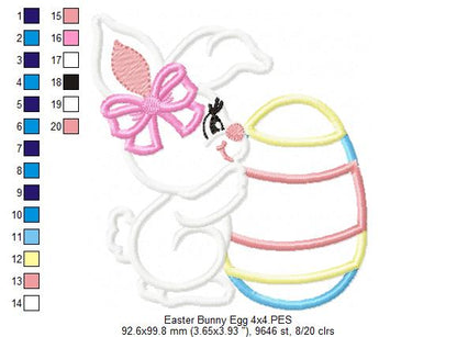 Bunny Girl and Easter Egg - Applique - Machine Embroidery Design